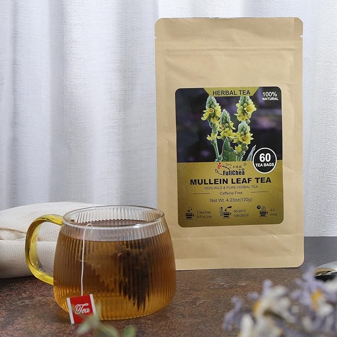 FullChea - Mullein Leaf Tea Bags, 60 Teabags, 2g/bag - Premium Dried Mullein Herbs For Detox & Respiratory Support - Non-GMO - Caffeine-free - Natural Healthy Herbal Tea - Bloomnest