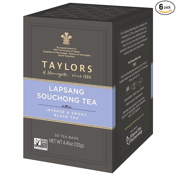 Taylors of Harrogate Lapsang Souchong, Black Tea, Pillow Tea Bags, 50 Count (Pack of 6), Smoky, Rich and Strong, Caffeinated, Enjoy Hot or Iced, 300 Teabags Total - Bloomnest