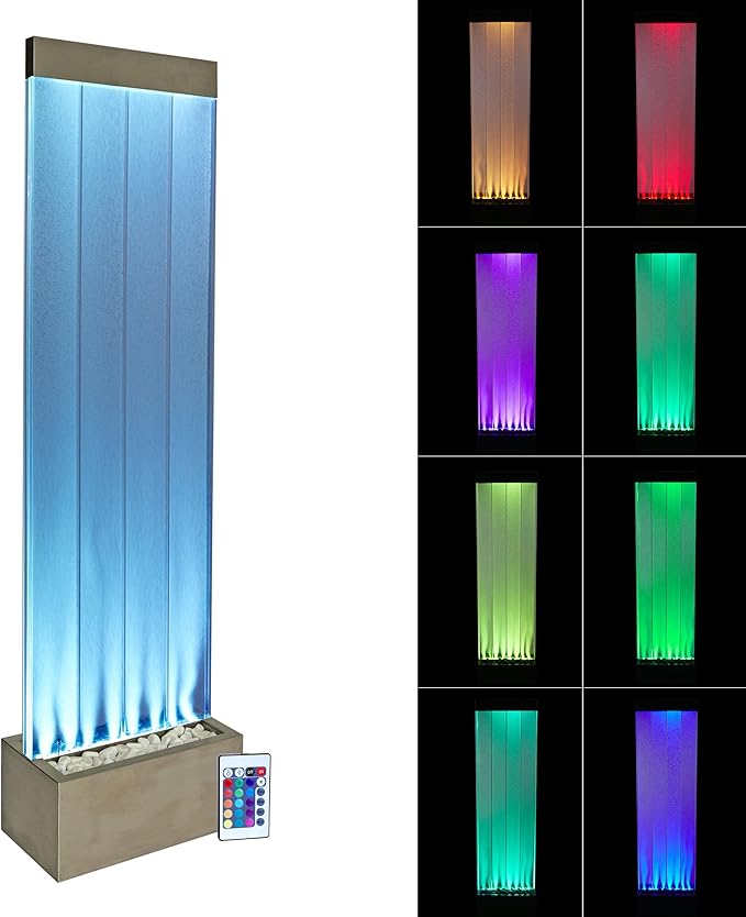 Alpine Corporation MLT134SL Indoor Floor Bubble Wall Water Fountain with Color-Changing LED Lights and Remote, 72", Silver - Bloomnest