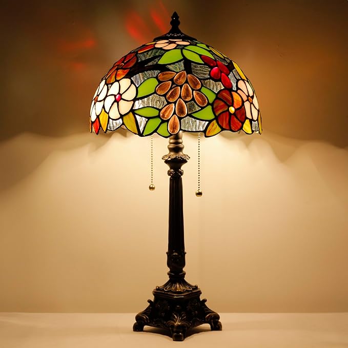 Tiffany Lamp Purple Grape Style Stained Glass Table Lamp Desk Reading Light 12X12X21 Inches with Resin Base Decor Bedroom Living Room - Bloomnest