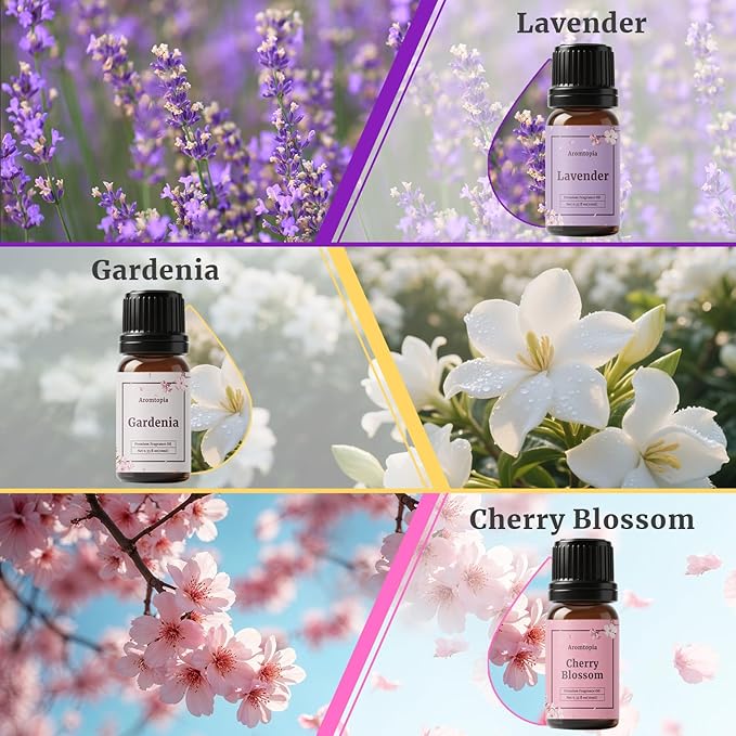 Floral Fragrance Oils, Aromtopia Flower Essential Oils for Diffusers for Home, 6x10ml, Fragrance Oil for Candle Soap Making, Lavender, Rose, Gardenia, Cherry Blossom, Jasmine, Neroli - Bloomnest