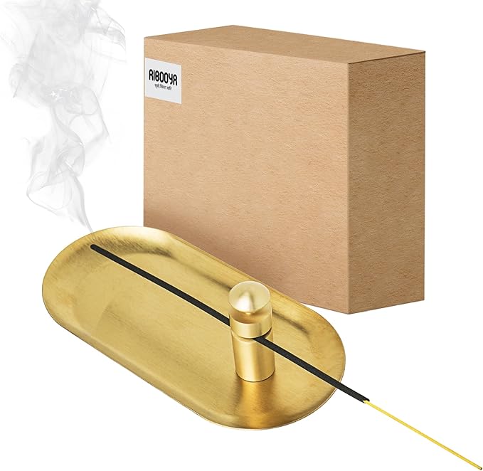 Brass Incense Holder with Tray Set – Zen Meditation Incense Stick Holder, Decorative Copper Incense Burner for Sticks, Elegant Spiritual and Aesthetic Home Decor for Gift Woman - Bloomnest