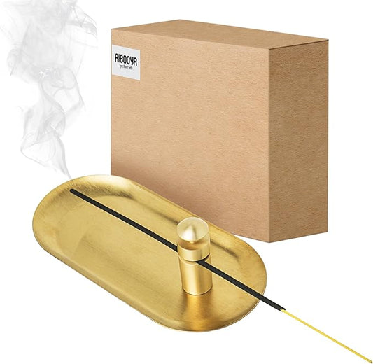Brass Incense Holder with Tray Set – Zen Meditation Incense Stick Holder, Decorative Copper Incense Burner for Sticks, Elegant Spiritual and Aesthetic Home Decor for Gift Woman - Bloomnest