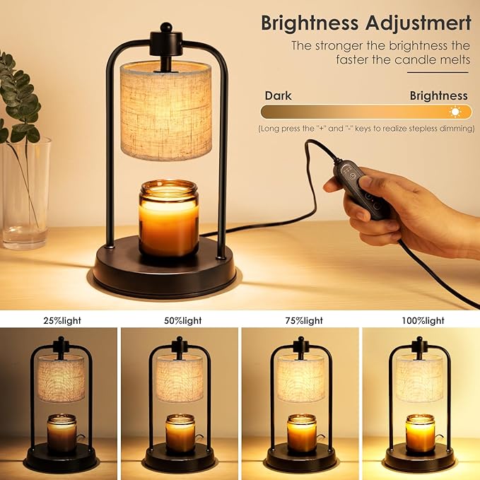 Candle Warmer Lamp Electric with Timer: Wax Melts Warmer - Dimmable Candle Wax Warmer Electric Candle Warmer with Replacement Bulbs, Bedroom Home Decor Compatible with Various Candles-Linen - Bloomnest