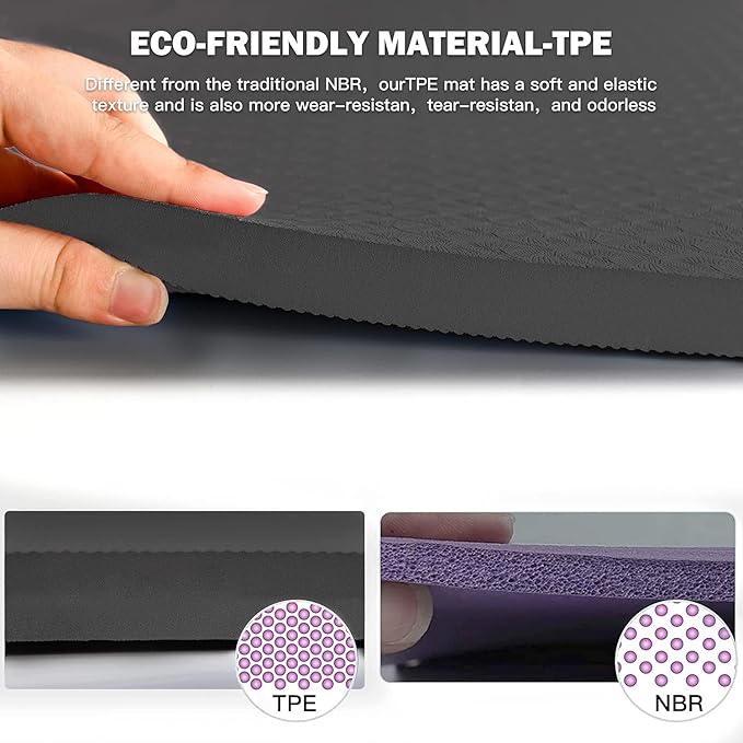 Hatha Yoga 4/5 inch TPE Yoga Mat Fitness & Exercise Mats Large Size 72"L x 32"W Non-Slip Anti-Tear For Women Men - Bloomnest