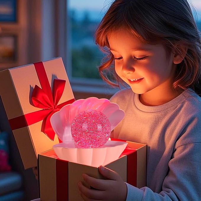 Shell Pearl Beach Themed Night Light, RGB 8 Colors Changing Mood Shell Pearl Lamps, Bedside LED Clamshell Portable Night Lights for Bar (Large White Shell) - Bloomnest