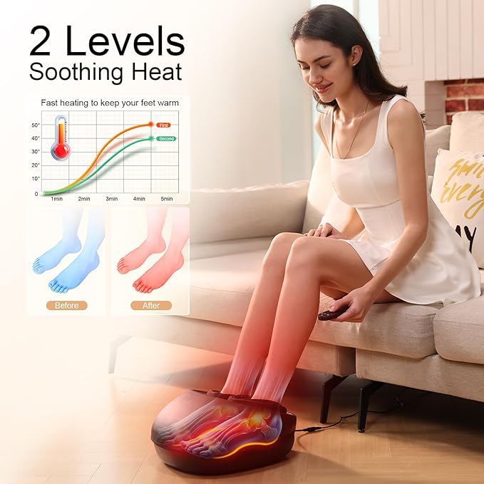 Foot Massager with Heat, Deep Kneading Therapy Compression, Shiatsu Feet Massager Machine for Plantar Fasciitis, Neuropathy Pain, Birthday Gifts for Women Mom Men Dad - Bloomnest