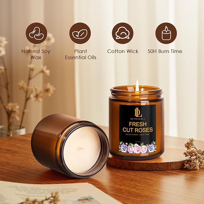 4 Pack Candles for Home Scented, 28 oz Soy Aromatherapy Candle Set, Mother's Day Candle Gifts for Women, Scents of Fresh Cut Roses/Lemon Lavender/Vanilla Cupcake/Amber Patchouli - Bloomnest