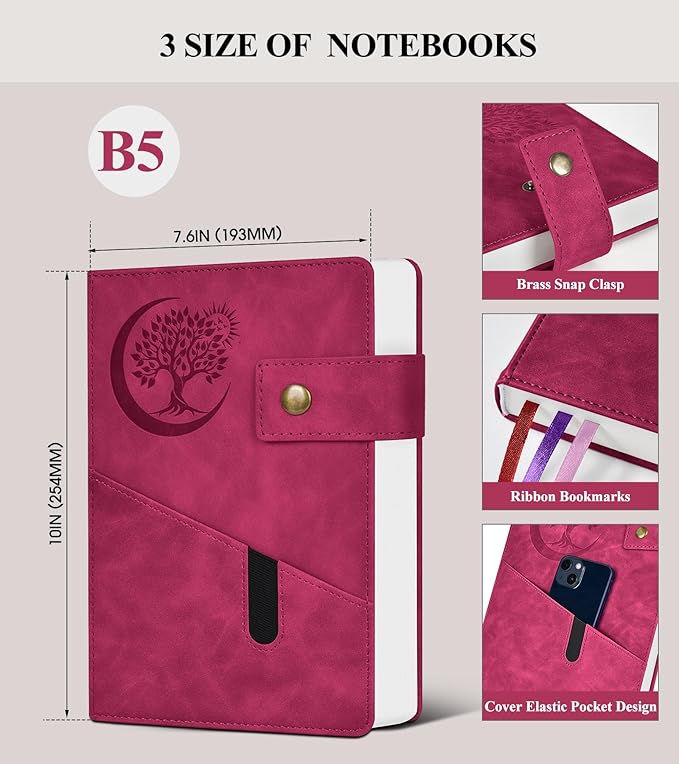 365 Page Thick Lined Journal Notebook for Men Women, B5 Large Leather Journals for Writing, Hardcover Notebooks for Work, School, Note Taking, Business, Travel Diary, College Ruled 7.6" x 10" - Bloomnest