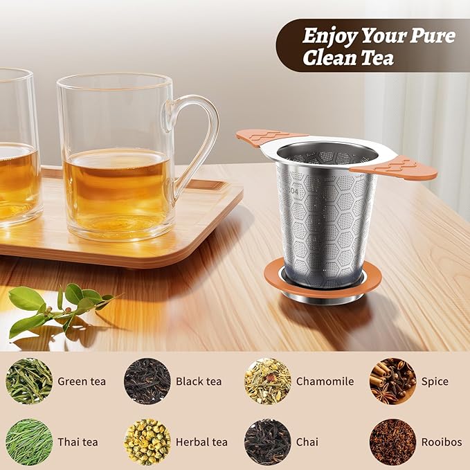 Tea Infuser for Loose Leaf Tea,18/8 Stainless Steel Tea Infuser with Heat Proof Silicone Handles,Extra Fine Mesh Tea Strainers Filter Fine Tea Leaves Effectively,Fits TeaPots/Mugs-Orange - Bloomnest
