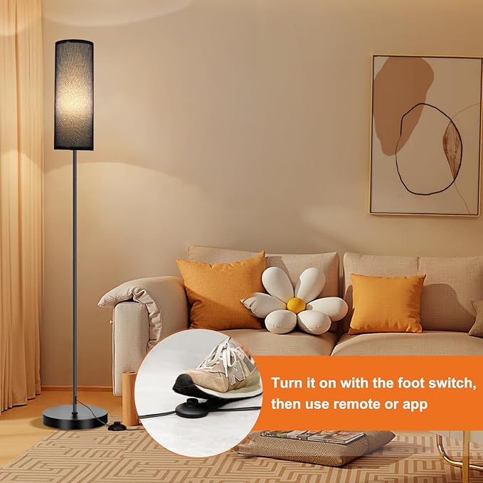 FRIDEKO HOME Floor Lamp, Color Changing Ambient Lighting for Living Room Bedroom, Standing Lamp with App & Remote Control, Tall Corner Lamp for Christmas Home Decor, 9W 800LM, Foot Switch, Black Shade - Bloomnest