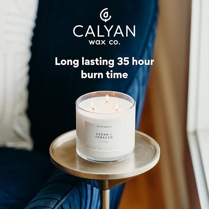 Calyan Wax Co. Mahogany & Cashmere 3 Wick Scented Candle - 43 Hour Burn - Luxury 3 Wick Soy Candles - Non Toxic Soy Wax Candles - Long Lasting Large Glass Jar Candle for Home - 14.9oz - Bloomnest