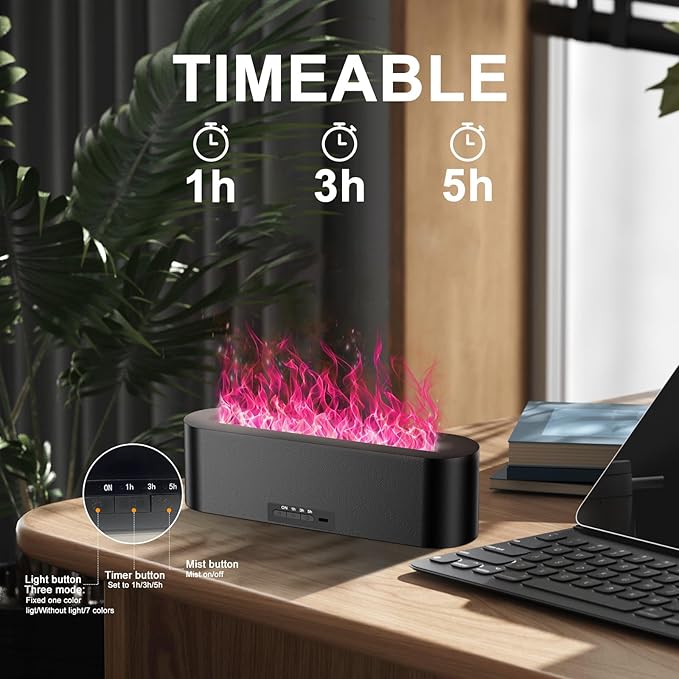 Colorful Flame Fire Diffuser Humidifier, 7 Colors Changing Oil Diffuser, Ultra-Quiet Aroma Essential Oils Aromatherapy Diffusers for Large Room, Bedroom, Office(Timeable, Waterless Auto off-150ml) - Bloomnest