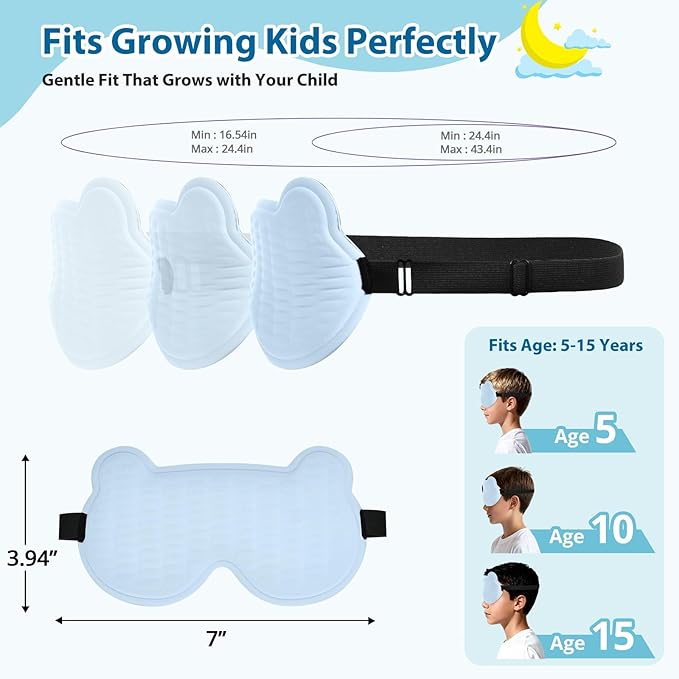 Kids Sleep Mask, 3D Sleeping Eye Mask for Kids with Adjustable Elastic Strap, Bear Shape Eye Cover with Memory Foam, Soft & Light-Blocking, Gift for Boys Girls Teens Age 5–15 (Blue) - Bloomnest