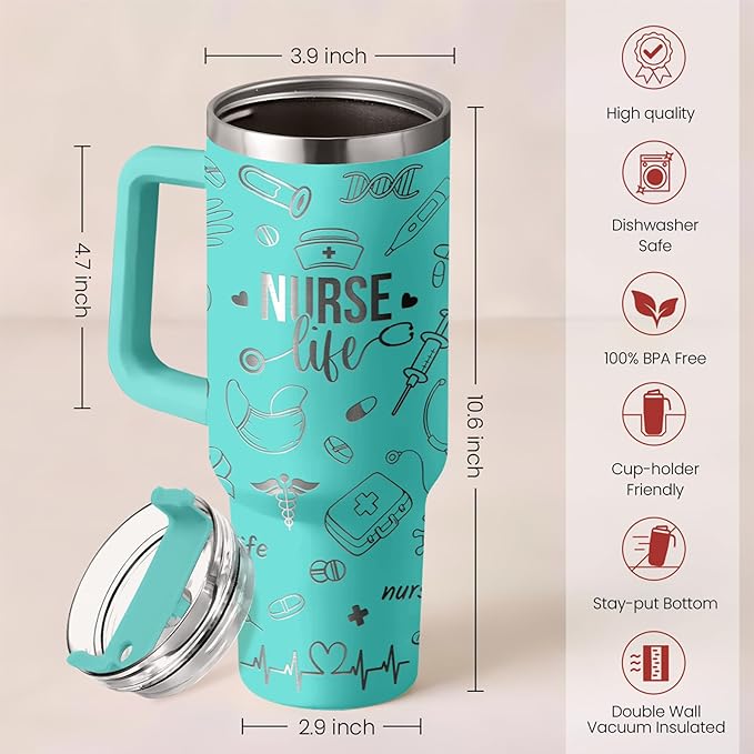 Nurse Gifts for Women, Nurse Tumbler with Handle 40oz Stainless Steel Coffee Cup with Straw Lid, Nursing Gift for Female Nurses, Appreciation Gift for Graduation Christmas Birthday - Bloomnest