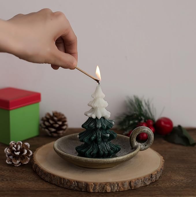 1pack Vintage Ceramic Candle Holders with Handle, Round Farmhouse Ceramic Plate Tray,Sage Holder for Burning,Incense Holder for Meditation Room Home Decor(Green) - Bloomnest