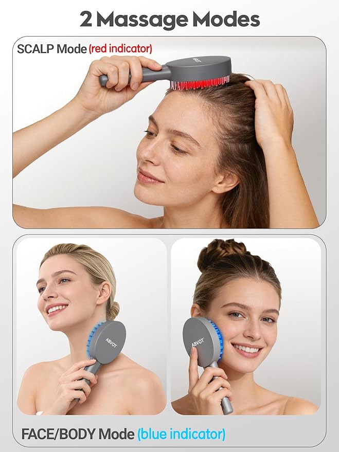 3-in-1 Electric Scalp Massager Brush, Vibrating Scalp Massager Comb with Hair Oil Applicator for Scalp/Face/Body Relaxation, Portable Massager Tool for Home & Travel, Gift for Men & Women(Grey) ABVOT