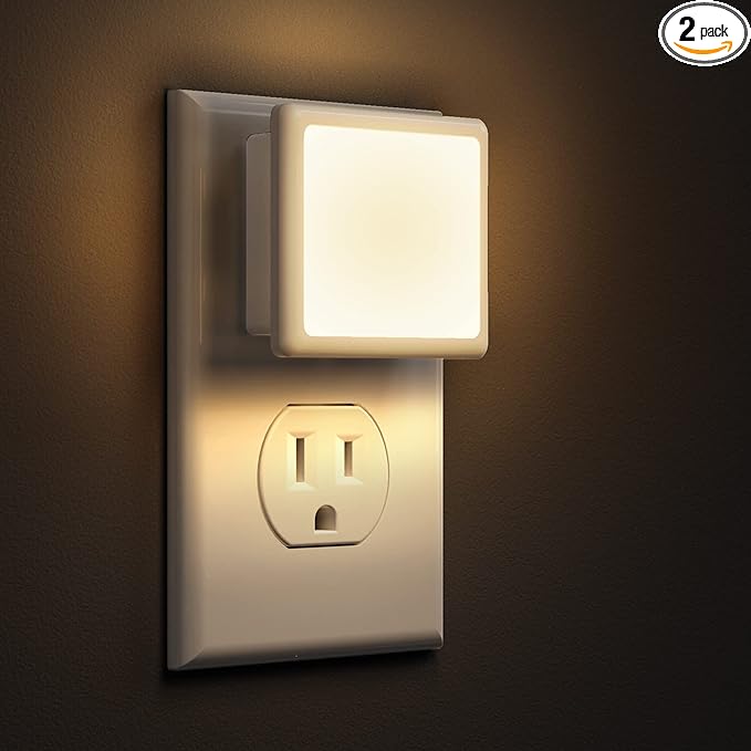 L LOHAS LED Night Lights Plug into Wall 2-Pack, 0.3W Plug in Night Light, Dusk to Dawn, 3000K Soft White, Bright Nightlight Auto-On/Off, for Adults Kids Room Bedroom Bathroom Hallway Kitchen, Non-Dim - Bloomnest