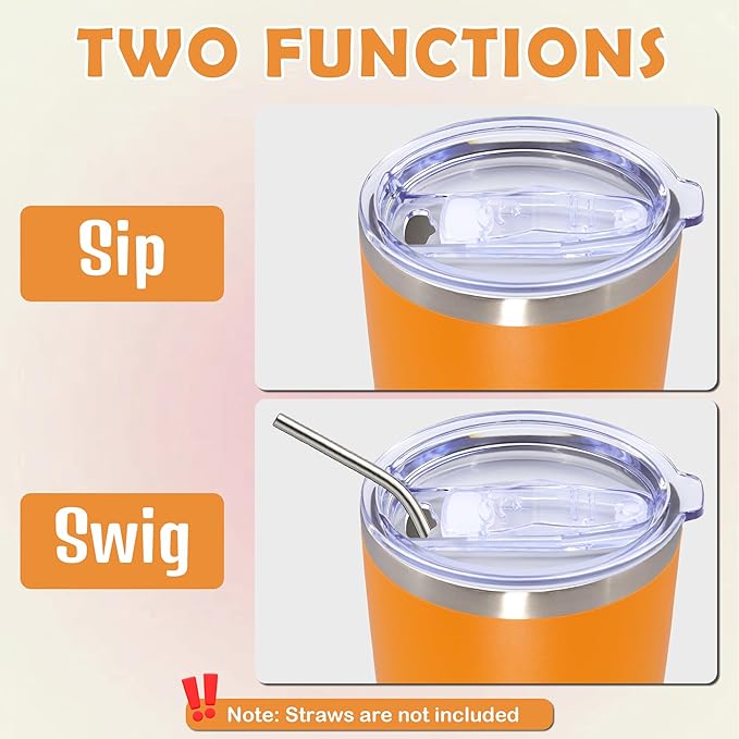 20oz Tumbler Stainless Steel Tumbler Cup with Lid Vacuum Insulated Double Wall Travel Mug, Durable Powder Coated Travel Coffee Tumbler Mug for Hot & Cold Drinks,Orange,1 Pack