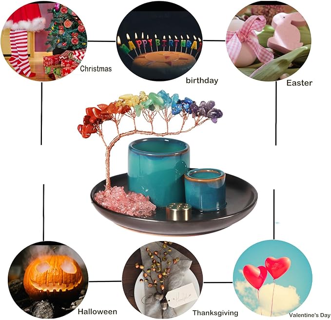 Multifunction Incense and Candle Holde, Crystal Tree Palo Santo Burning Sage Burner, Smudge Bowl Ash Catcher, Coffee Table Centerpiece Decor for Living Room, Women Gifts for Christmas - Bloomnest