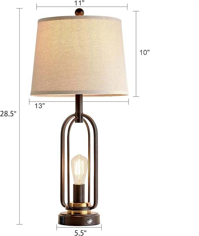 Farmhouse Table Lamps for Living Room Set of 2, 28.5" Tall Rustic Table Lamps with USB Ports, 3-Way Dimmable Vintage Bedside Lamps for Bedroom Nightstand, Bulbs - Bloomnest