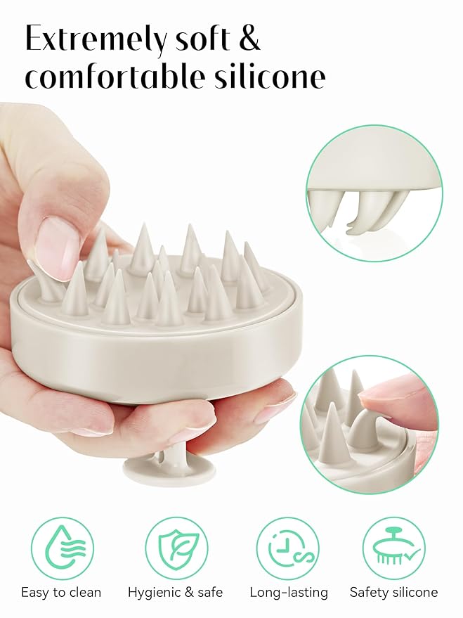 HEETA Scalp Massager Hair Growth, Soft Silicone Scalp Scrubber Shampoo Brush for Exfoliation, Dandruff Removal Head Massage Stress Relax, Wet & Dry Use for Thick Thin Curly Hair Care, Beige HEETA