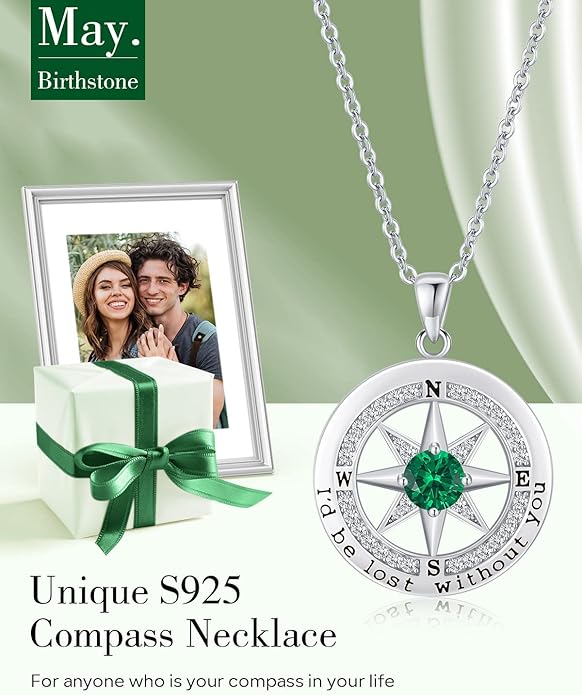 S925 Necklace Gift for Wife |Compass Jewelry |Women Anniversary |Sterling Silver |Girlfriend Birthday Gifts for Her Valentines |I'd be Lost without You |Jewel 18K Gold - Bloomnest