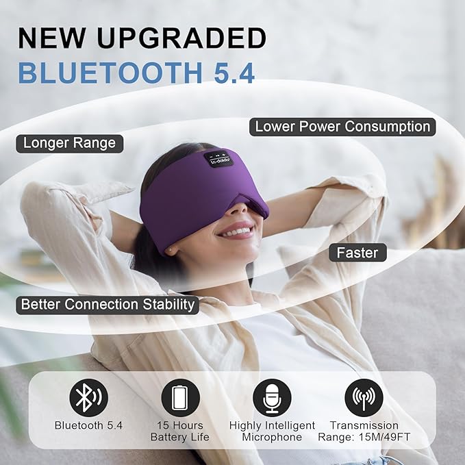 LC-dolida Sleep Mask with Bluetooth Headphones, Ice Silk Sleep Headphones with Bluetooth 5.4, Total Blackout Eye Mask for Sleeping, Sleep Soft Mask for Women Men, All Night Sleep, Travel(Purple) - Bloomnest