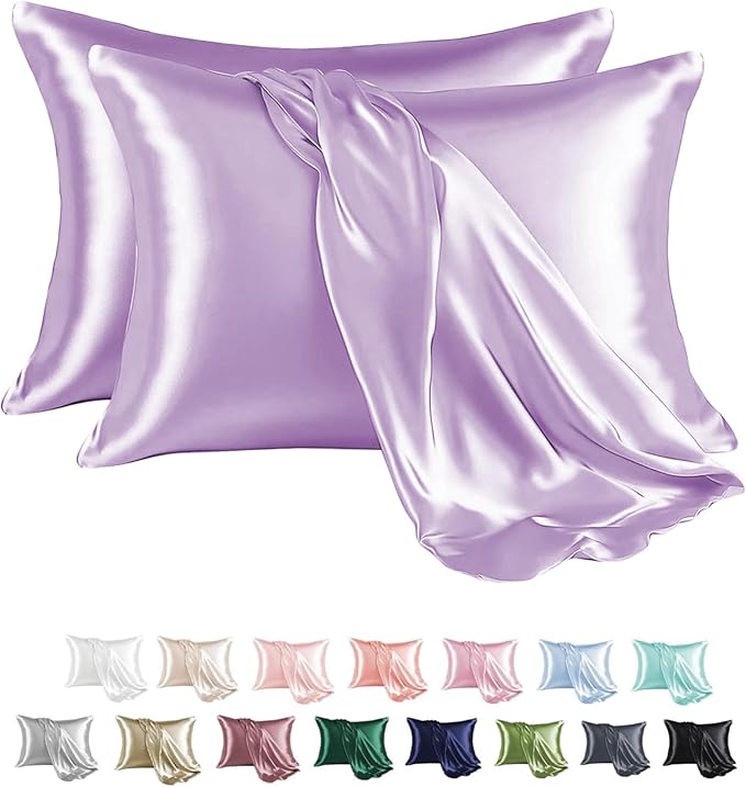 MR&HM Satin Pillowcase for Hair and Skin, Silk Satin Pillowcase 2 Pack, Toddler Size Pillow Cases Set of 2, Silky Pillow Cover with Envelope Closure (13x18, Lilac) - Bloomnest