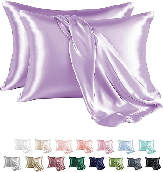 MR&HM Satin Pillowcase for Hair and Skin, Silk Satin Pillowcase 2 Pack, Toddler Size Pillow Cases Set of 2, Silky Pillow Cover with Envelope Closure (13x18, Lilac) - Bloomnest