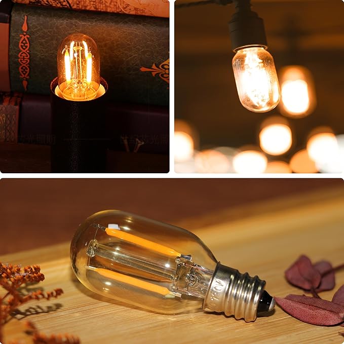 25 pcs T22 Small Filament LED Bulb, Warm Light 1W Equals 5W7W10W Edison Small Light Bulbs, E12 Base Amber Glass Bulb for Night Light String Light - Bloomnest