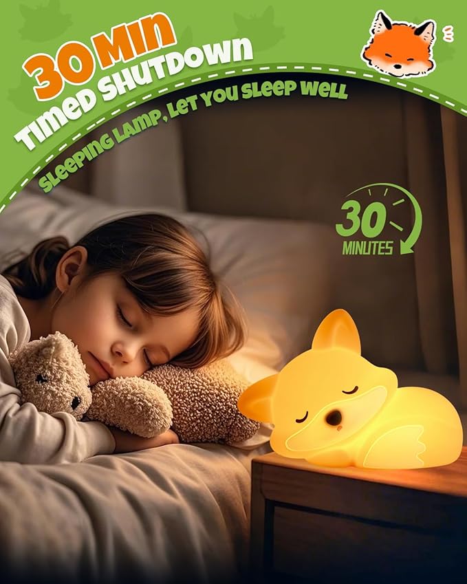 Cute Fox Night Light, Animal Lamp, Food Grade Silicone, Rechargeable, 2 Level Dimmable, Squishy Nursery Nightlight for Desk Decor, Funny Gifts Stuff for Boys Girls Baby, White Elephant Gifts - Bloomnest