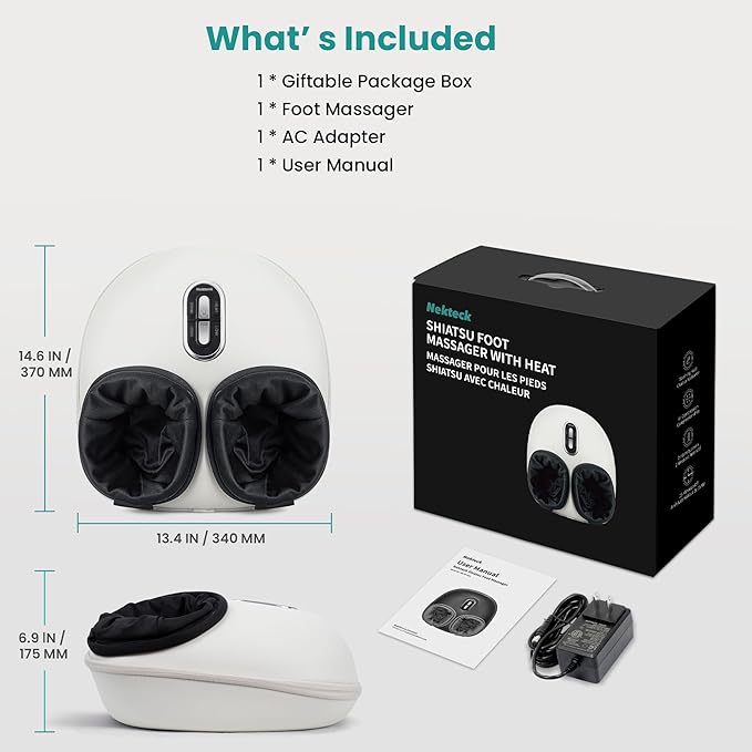 Nekteck Shiatsu Foot Massager Machine with Soothing Heat, FSA Eligible Air Compression Deep Kneading Therapy, HSA Massage Tools Improve Blood Circulation Foot Wellness, Fits Size Up to US 11