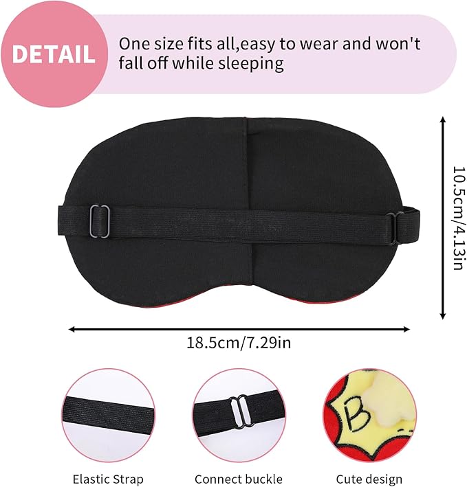 Cute Sleep Eye Masks for Kids, Kawaii Cartoon Kids Sleeping Mask for Women Boys Girls Teens, Soft Plush Adjustable Eyeshade Silk Travel Nap Eye Cover, Red Boom - Bloomnest