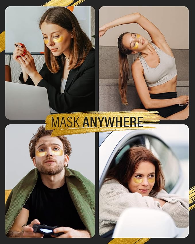 24k Gold Under Eye Patches (8 Pairs), eye mask, Collagen Skin Care Products, Eye Patches for Puffy Eyes, eye masks for dark circles and puffiness - Bloomnest