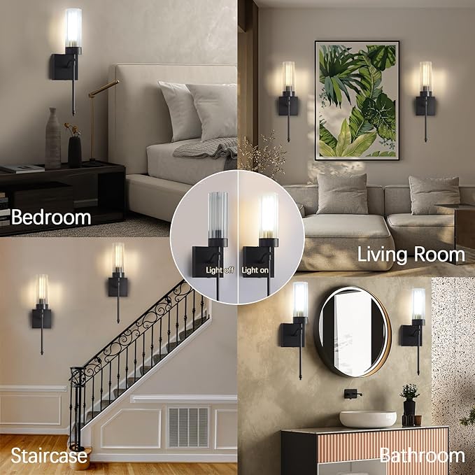 Battery Operated Wall Sconce Set of Two with Remote, Black Rechargeable Wireless Wall Lights, Sconces Wall Decor Set of 2 Dimmable 2700K Battery Powered Sconce for Bathroom Living Room Hallway - Bloomnest