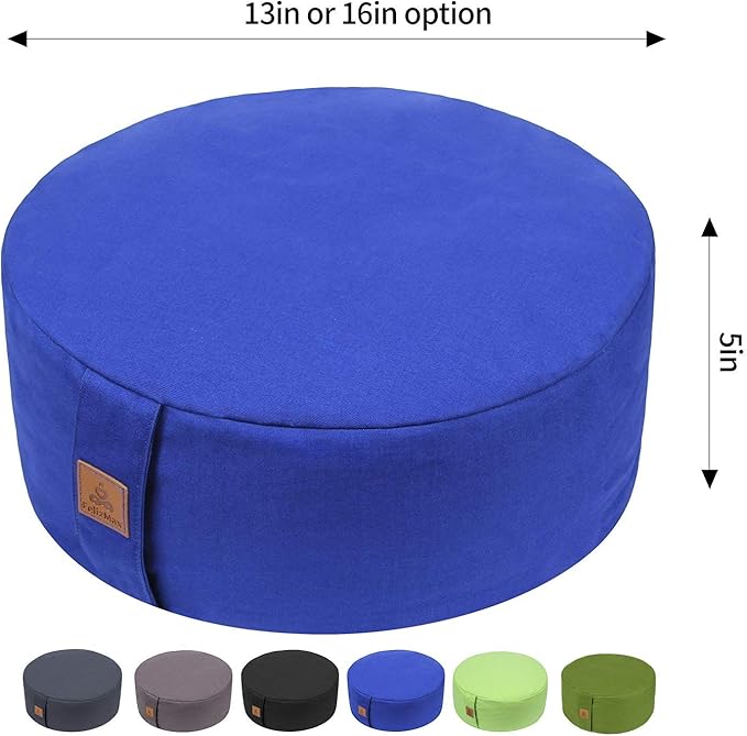 Zafu Buckwheat Meditation Cushion,D=13"/16" H=5.5",Round Zabuton Meditation Pillow,Yoga Bolster Kneeling Pillow Premium Yoga Pillow for Sitting on Floor Zippered Cotton Cover - Bloomnest