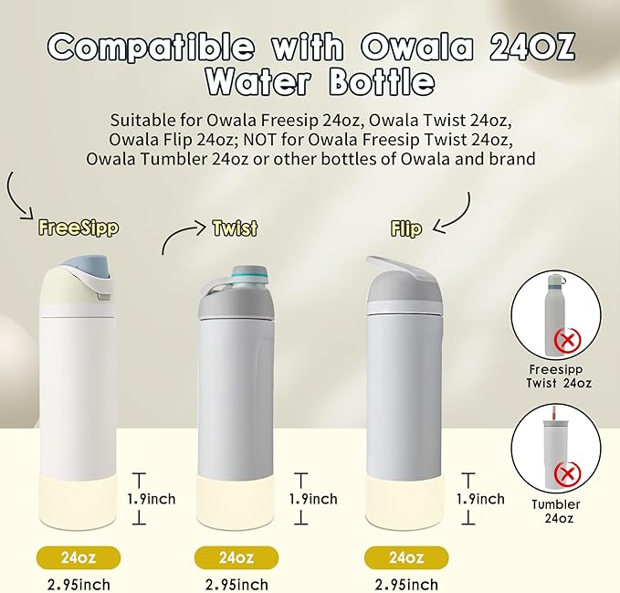 2PCS Silicone Water Bottle Boot, Compatible with Owala 24oz 32oz 40oz, Protective Anti-Scratch & Anti-Dent No Noise Sleeve Cover for FreeSip/Twist/Flip Water Bottles (Cream White, 24oz) BKBY