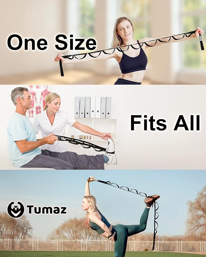 Tumaz Stretching Strap - 10 Loops & Non-Elastic Yoga Strap - The Perfect Home Workout Stretch Strap for Physical Therapy, Yoga, Pilates, Flexibility - [Extra Thick, Durable, Soft] - Bloomnest
