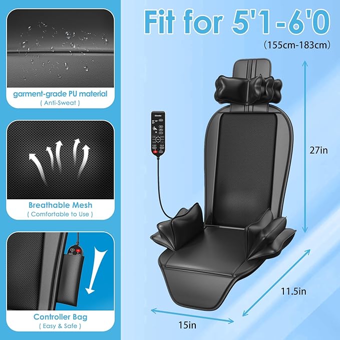 Shiatsu Massage Cushion with Heat,Kneading Massager with Vibration,Seat Massager for Office - Bloomnest