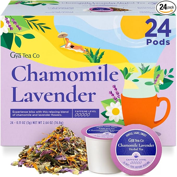 Gya Tea Co Chamomile Lavender Herbal Tea Pod (24 Count)- Decaf Wellness Tea for Body Comfort & Relaxing - Bloomnest