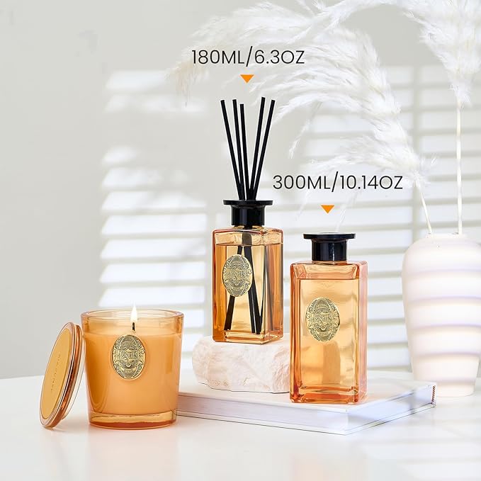 M&SENSE 10.14 oz Large Reed Diffuser Set | Pumpkin Apple Pie Scent Oil Diffuser with Sticks | Hotel Collection Non-Toxic Essential Oil |for Bedroom Bathroom Living Room MSENSE