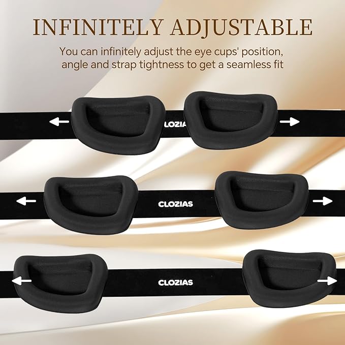 CLOZIA Sleep Mask for Men Women, Adjustable Hydrating Dry Eye Mask, 100% Blocking Eye Masks for Sleep, Soft Comfortable for Travel & Shift Work, Black - Bloomnest