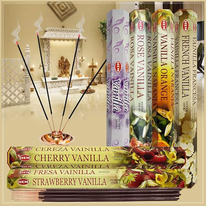 Hem Incense Sticks Variety Pack #18 and Incense Stick Holder Bundle with 6 Vanilla Fragrances - Bloomnest