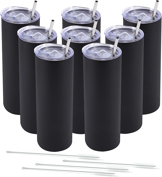 Dongni Skinny Tumbler with Lid 20 oz Stainless Steel Vacuum Insulated Double Wall Travel Coffee Water Tumblers Cup (Black 8pack) - Bloomnest