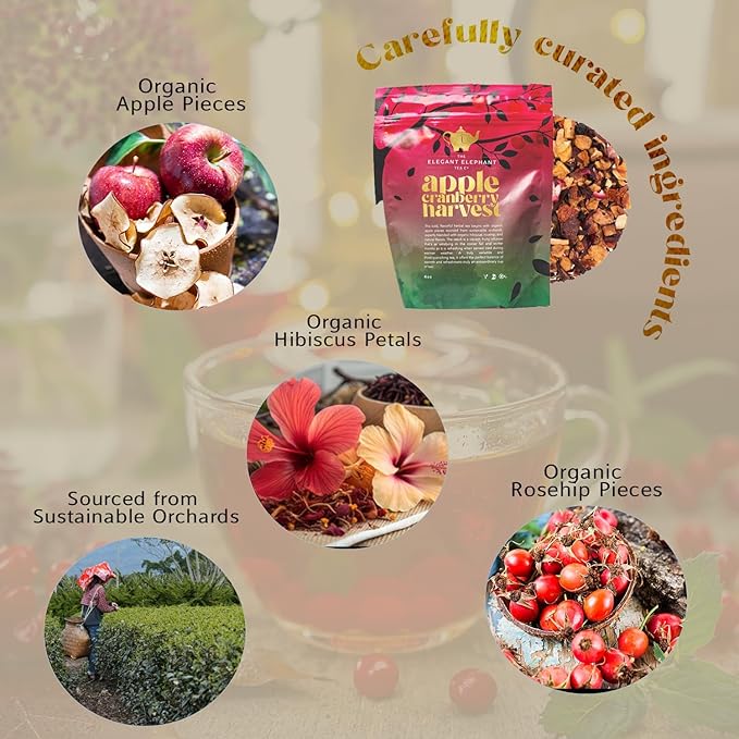 Apple Cranberry Harvest Tea, Organic Loose Leaf Herbal Tea – Real Fruit, Summer Juice, Caffeine-Free, Refreshing Sweet Iced Drink – 4 oz Resealable Bag (Makes 50 Cups) - Bloomnest