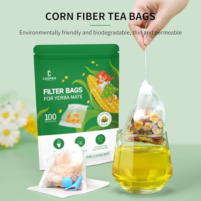 Disposable Tea Infuser I Tea Filter Bags with Drawstring for Yerba Mate Loose Leaf, Coffee, Herbal Teabags, Safe and Natural Corn Fiber, 3.94 x 3.15 inches (500pcs) - Bloomnest