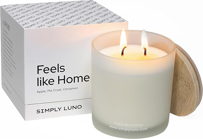 Feels Like Home - Apple, Cinnamon & Vanilla Scented Candle – 14oz Soy Wax Large – Cozy Fall Candle for Home – 50+ Hour Burn – Eco Friendly Gift Box in Reusable Glass Jar with Bamboo Lid - Bloomnest