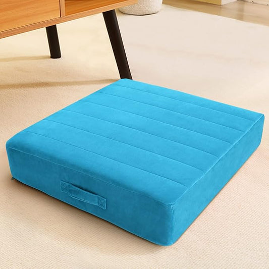 MeMoreCool Square Floor Pillow Seating for Adults Kids, Large Meditation Cushion Floor Pillow with Thick Foam & Soft Tufted Cover, Washable Big Pillow Seat Floor Cushion for Sitting Yoga 22" Blue - Bloomnest
