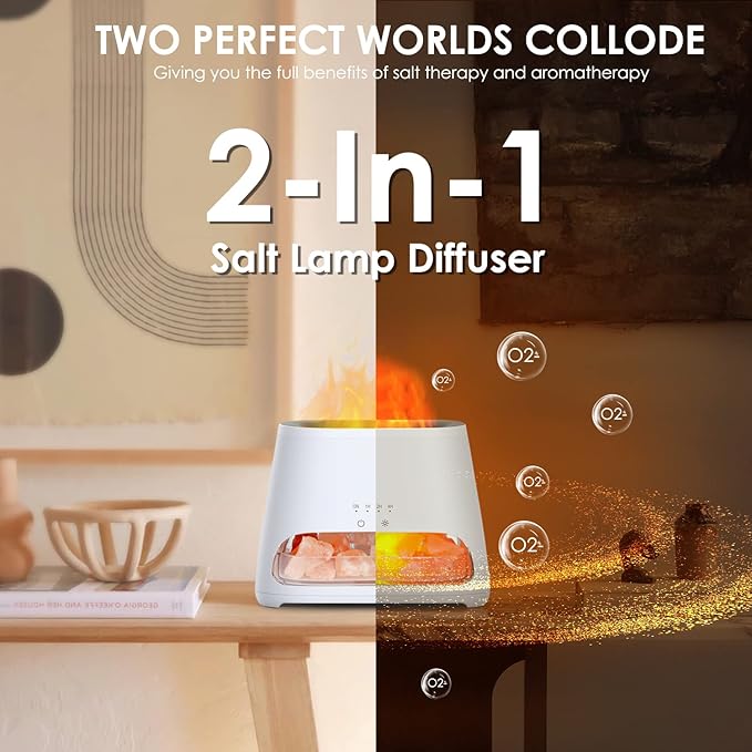 SALKING 2-in-1 Himalayan Salt Lamp & Ultrasonic Essential Oil Diffuser, Aromatherapy Diffuser Cool Mist Humidifier, Original Salt Therapy Lamp, 100% Pure Himalayan Salt, Ambient Glow, 150ml (White) - Bloomnest